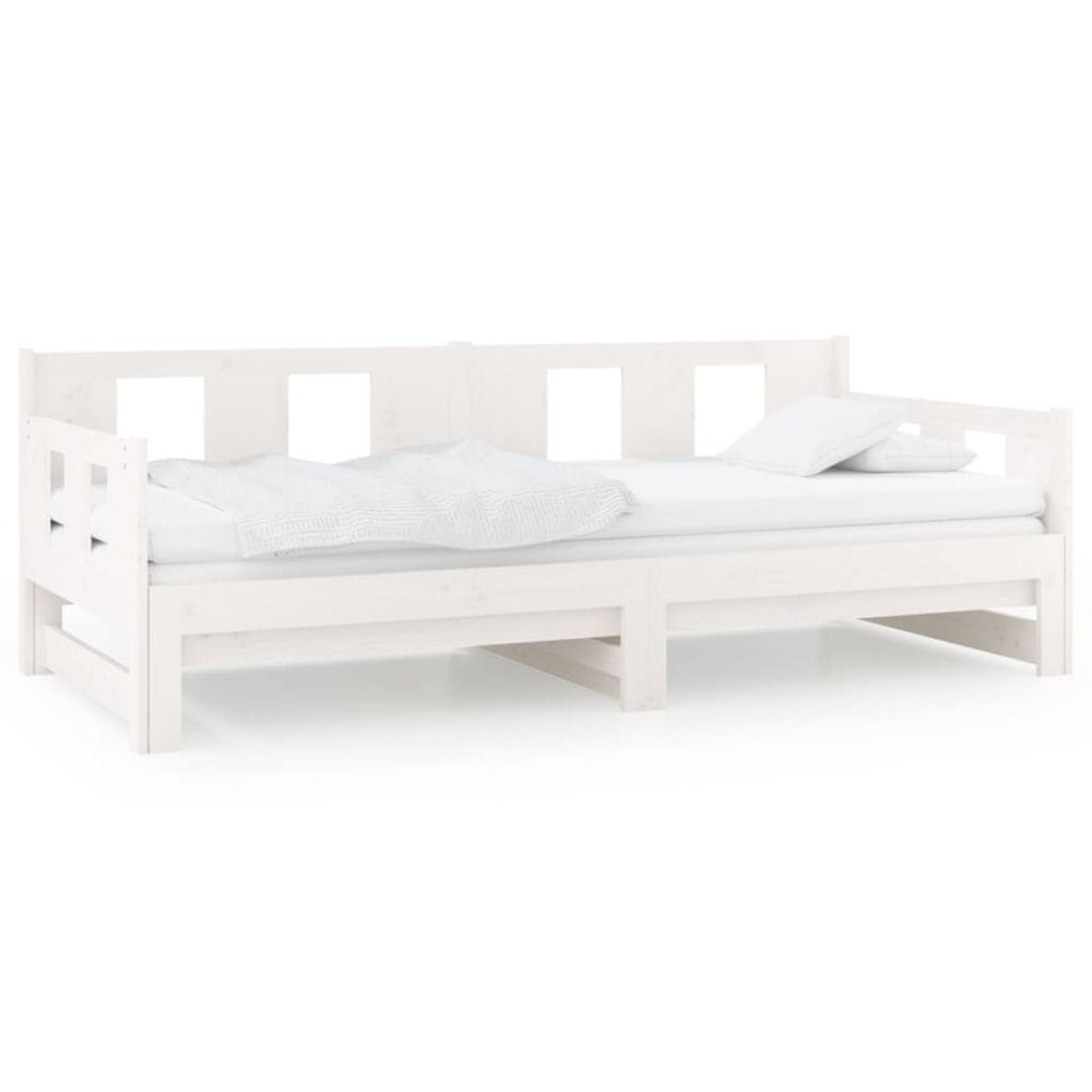 Vidaxl Rozkladacia denná posteľ biela borovicový masív 2x(80x200) cm